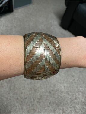 Vintage brass Wide Braided Metal Bangle Bracelet in Silver and copper